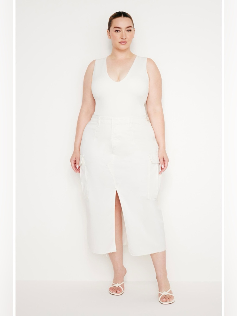 Good American Cargo Midi Skirt Cloud White NWOT